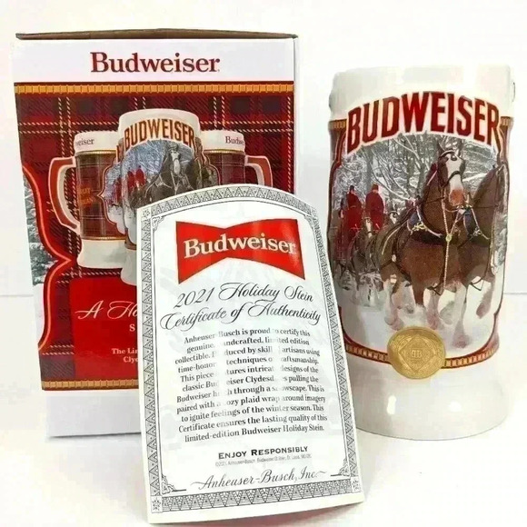 Budweiser 2021 Stein Clydesdale Plaid Holiday 42nd Edition - Picture 1 of 10